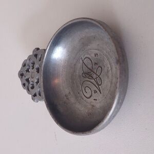Vintage American Pewter Small Flower Handle Porringer Marked 1975